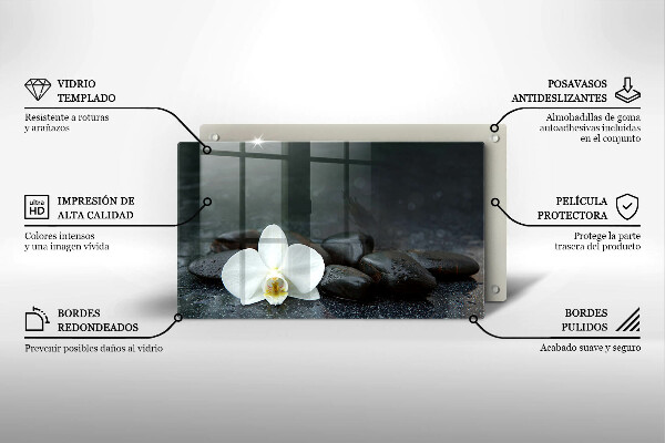 Protège plaque de cuisson Pierres Zen fleurs blanches