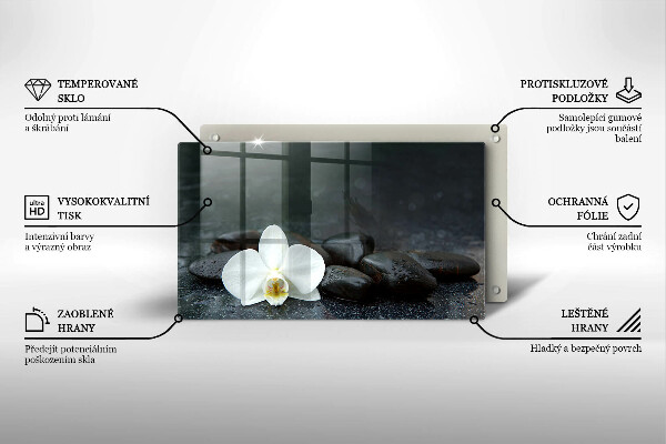 Protège plaque de cuisson Pierres Zen fleurs blanches