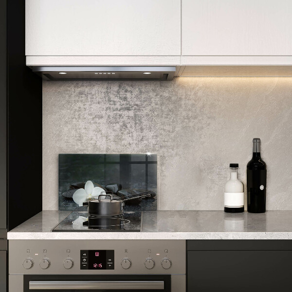 Protège plaque de cuisson Pierres Zen fleurs blanches