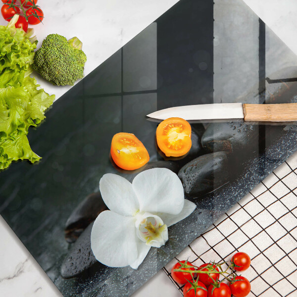 Protège plaque de cuisson Pierres Zen fleurs blanches