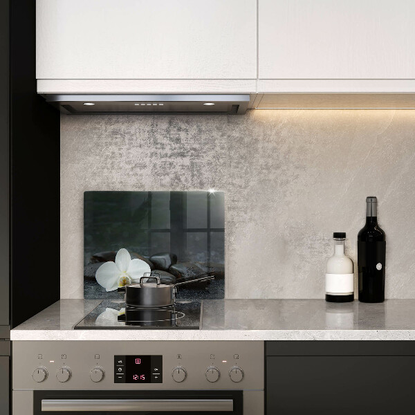 Protège plaque de cuisson Pierres Zen fleurs blanches