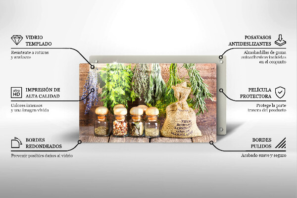 Protège plaque de cuisson Herbes épices et bois