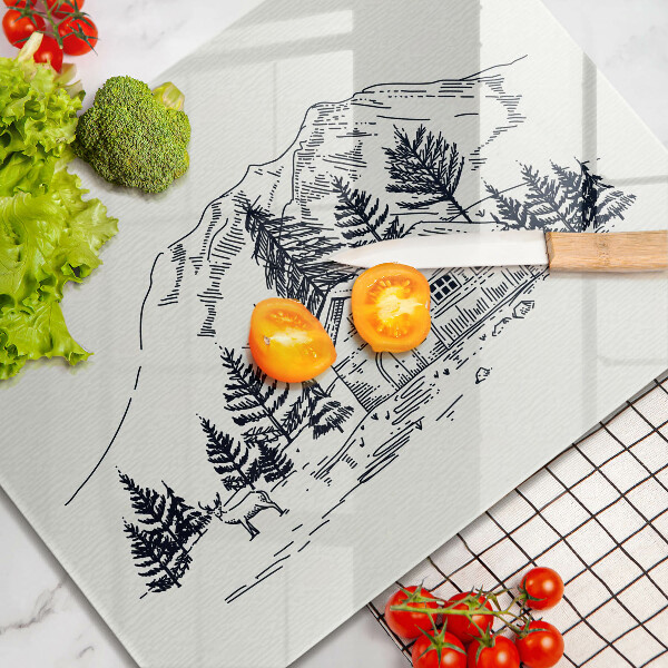 Protège plaque de cuisson Dessin d'un chalet à la montagne