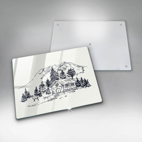 Protège plaque de cuisson Dessin d'un chalet à la montagne