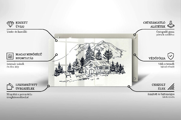 Protège plaque de cuisson Dessin d'un chalet à la montagne