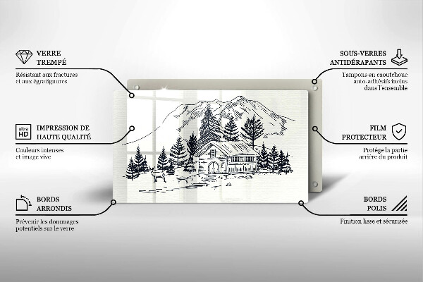 Protège plaque de cuisson Dessin d'un chalet à la montagne