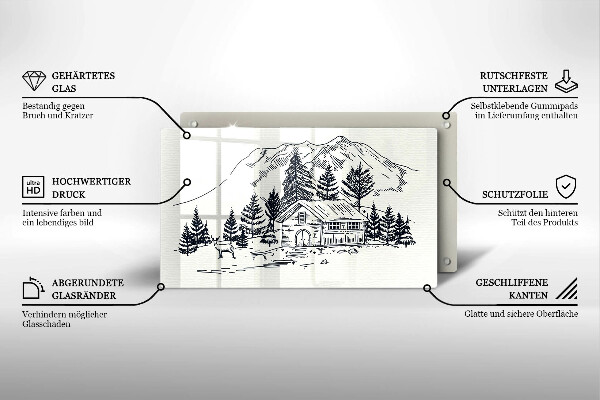 Protège plaque de cuisson Dessin d'un chalet à la montagne