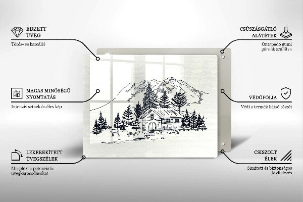 Protège plaque de cuisson Dessin d'un chalet à la montagne
