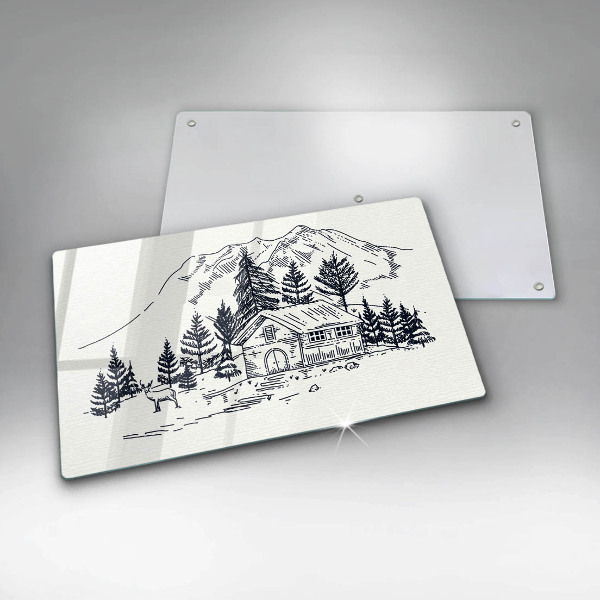 Protège plaque de cuisson Dessin d'un chalet à la montagne
