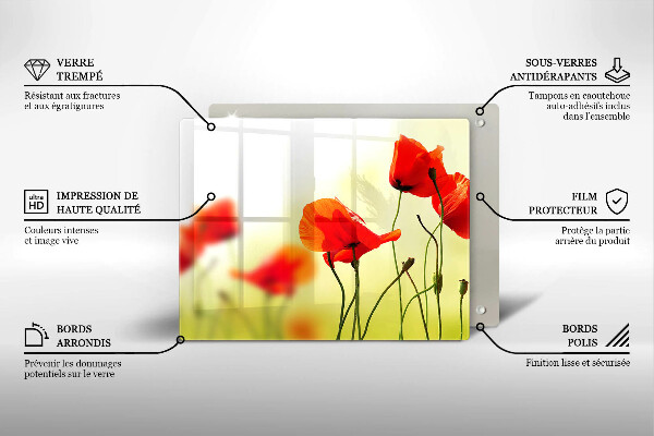 Protège plaque de cuisson Fleurs de coquelicots rouges