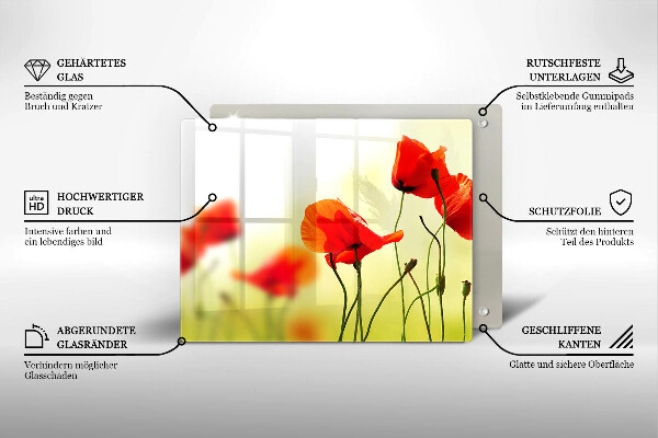 Protège plaque de cuisson Fleurs de coquelicots rouges