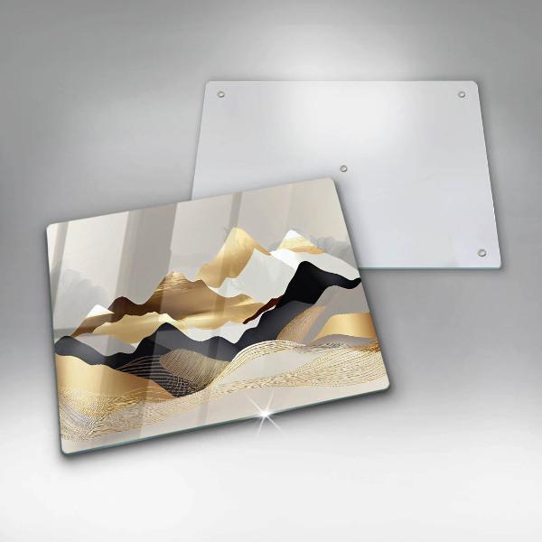 Protège plaque de cuisson Montagnes dorées abstraites