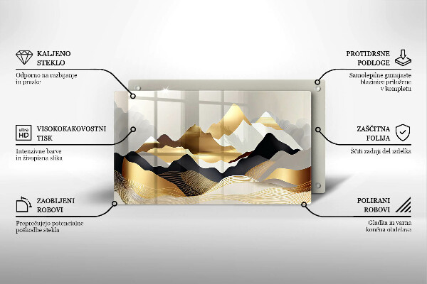 Protège plaque de cuisson Montagnes dorées abstraites