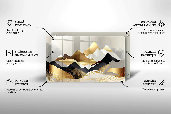 Protège plaque de cuisson Montagnes dorées abstraites