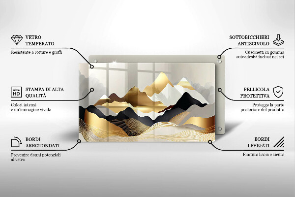 Protège plaque de cuisson Montagnes dorées abstraites