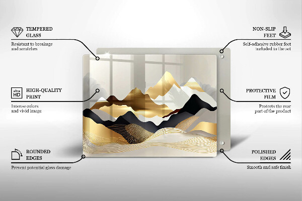 Protège plaque de cuisson Montagnes dorées abstraites