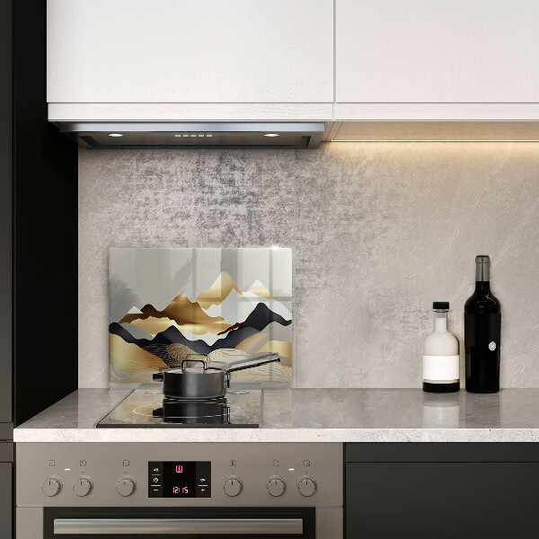 Protège plaque de cuisson Montagnes dorées abstraites