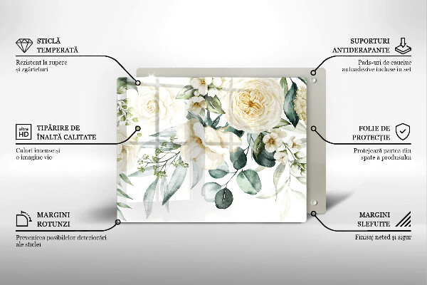 Protège plaque de cuisson Fleurs aquarelles