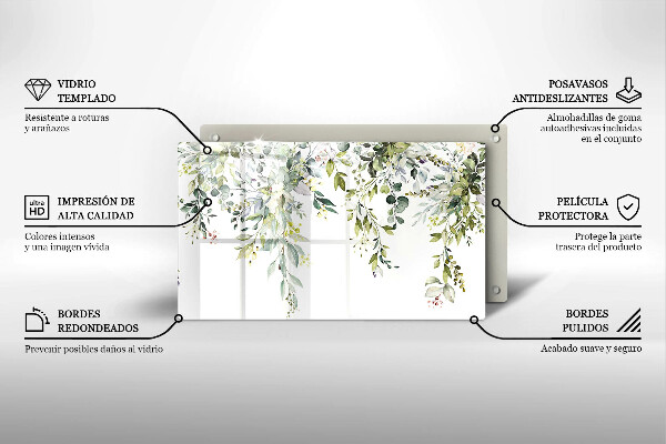 Protège plaque de cuisson Feuilles et fleurs décoratives