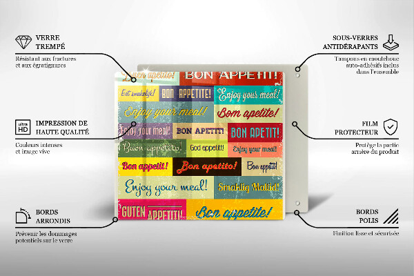 Cache plaque de cuisson Sous-titres Bon appétit langues