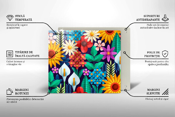 Cache plaque de cuisson Illustration de prairie de fleurs