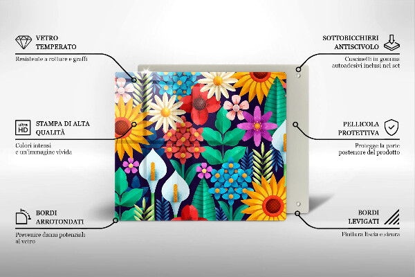 Cache plaque de cuisson Illustration de prairie de fleurs