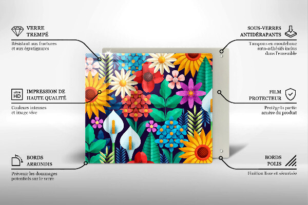 Cache plaque de cuisson Illustration de prairie de fleurs