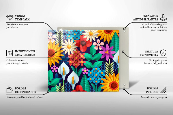 Cache plaque de cuisson Illustration de prairie de fleurs