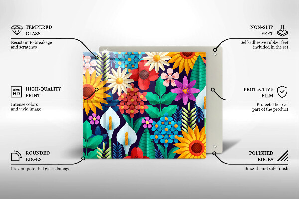 Cache plaque de cuisson Illustration de prairie de fleurs