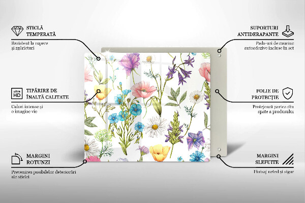 Cache plaque de cuisson Illustration de fleurs