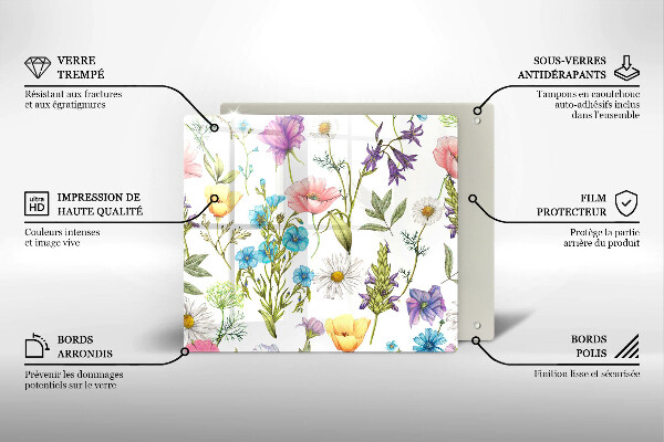 Cache plaque de cuisson Illustration de fleurs