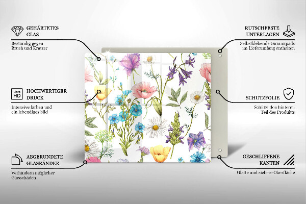 Cache plaque de cuisson Illustration de fleurs