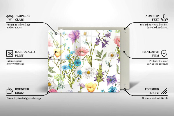 Cache plaque de cuisson Illustration de fleurs