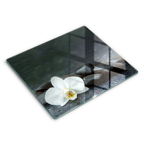 Cache plaque de cuisson Pierres Zen fleurs blanches