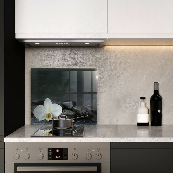 Cache plaque de cuisson Pierres Zen fleurs blanches