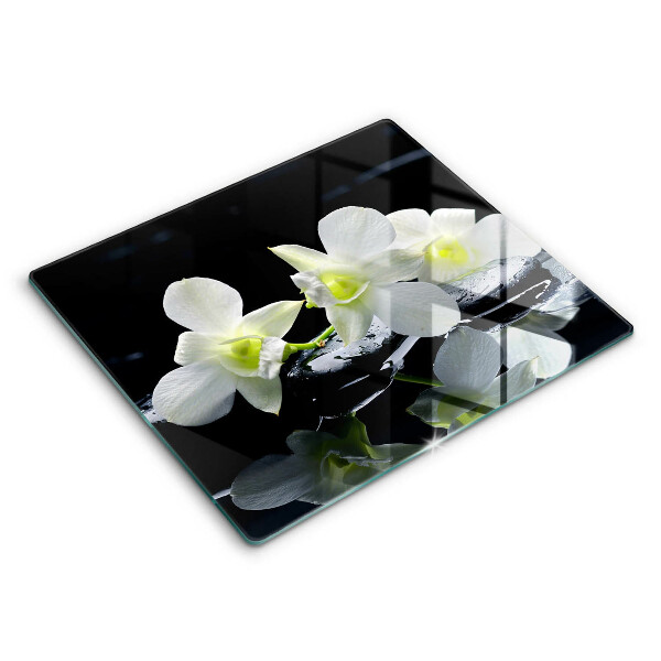 Cache plaque de cuisson Fleurs blanches dans une eau zen