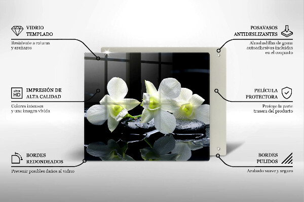 Cache plaque de cuisson Fleurs blanches dans une eau zen