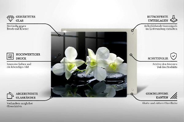 Cache plaque de cuisson Fleurs blanches dans une eau zen