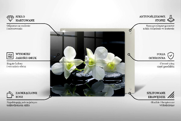 Cache plaque de cuisson Fleurs blanches dans une eau zen