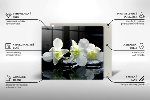 Cache plaque de cuisson Fleurs blanches dans une eau zen