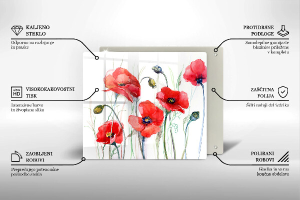 Cache plaque de cuisson Fleurs de coquelicots rouges