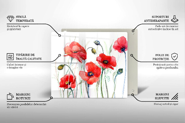 Cache plaque de cuisson Fleurs de coquelicots rouges