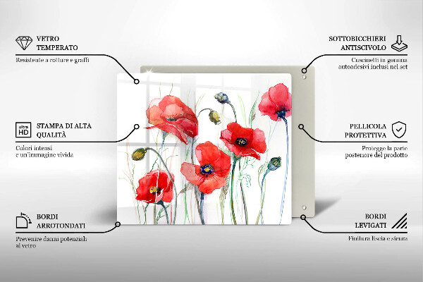 Cache plaque de cuisson Fleurs de coquelicots rouges