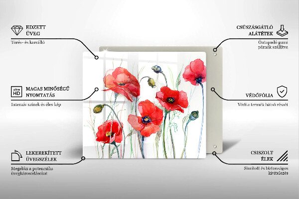 Cache plaque de cuisson Fleurs de coquelicots rouges