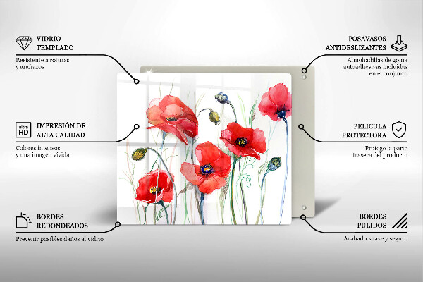 Cache plaque de cuisson Fleurs de coquelicots rouges