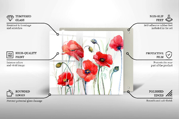 Cache plaque de cuisson Fleurs de coquelicots rouges