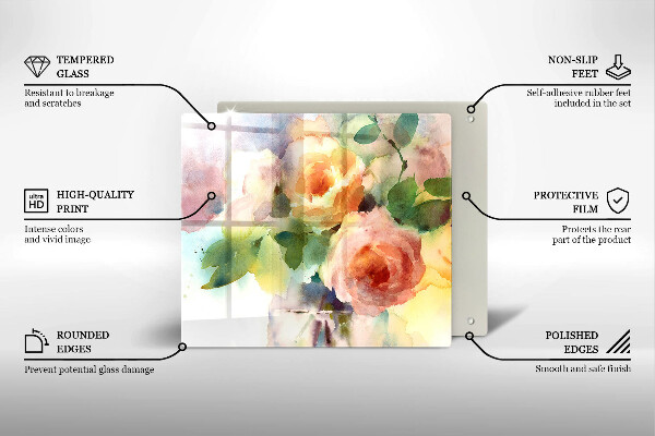 Cache plaque de cuisson Fleurs peintes