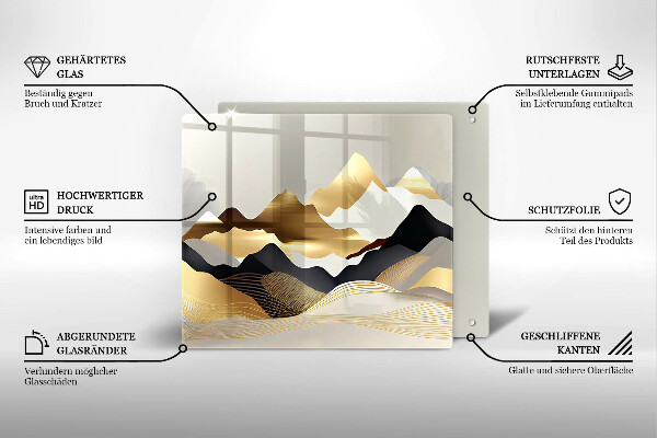 Protection plaque induction Montagnes dorées abstraites