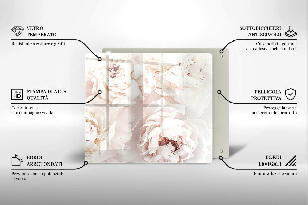 Protection plaque induction Pivoines pastel
