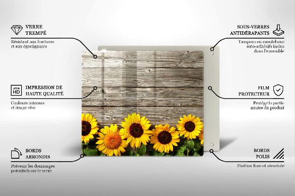 Cache plaque de cuisson Tournesols sur planches